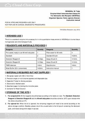 ELISA-Kit-for-Adenosine-A2a-Receptor--ADORA2a--E96006Hu.pdf